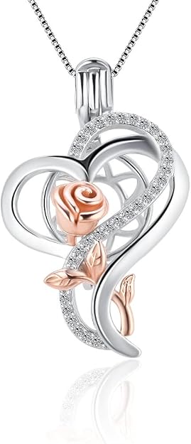 Sterling Silver Heart with Rose Pearl Cage