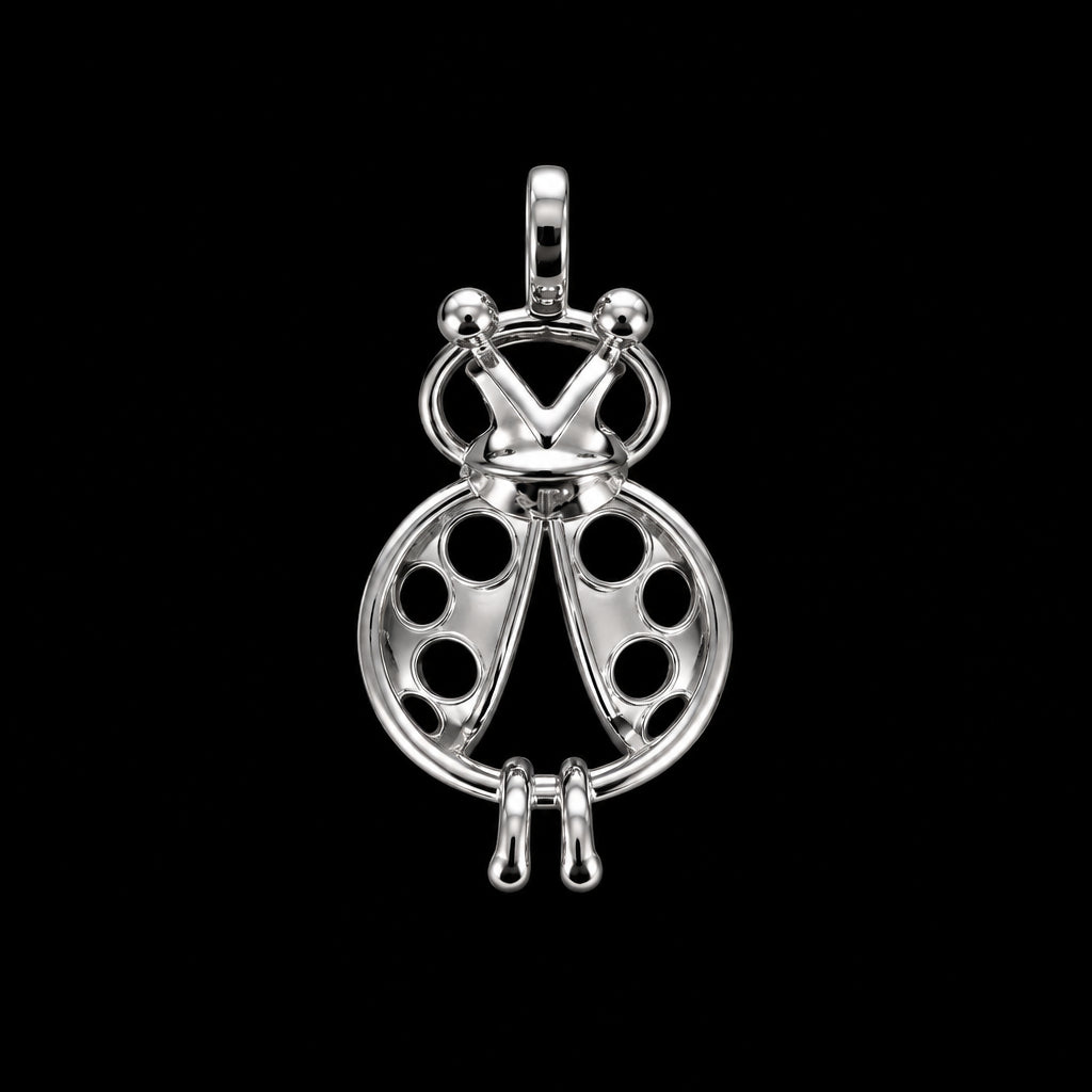 Silver Plated Ladybug Pearl Cage