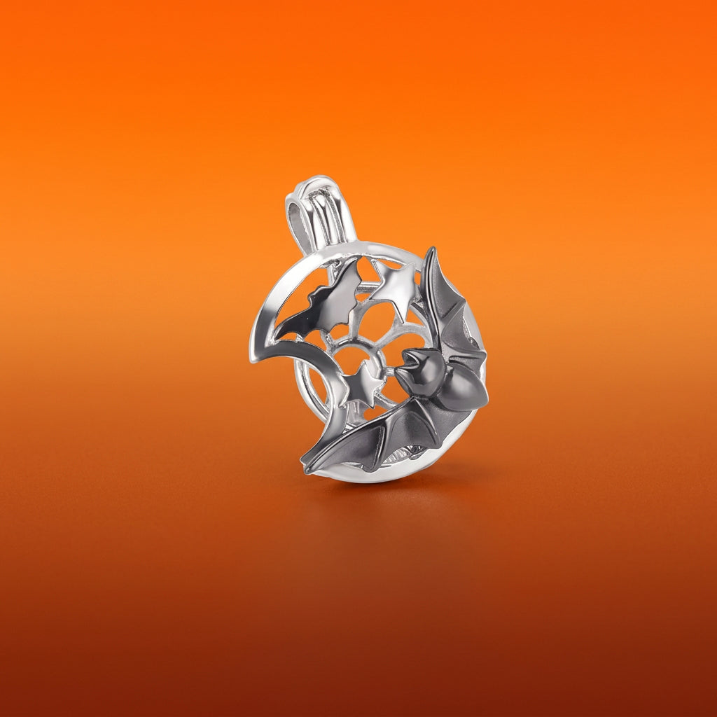 Sterling Silver Halloween Bats Pearl Cage